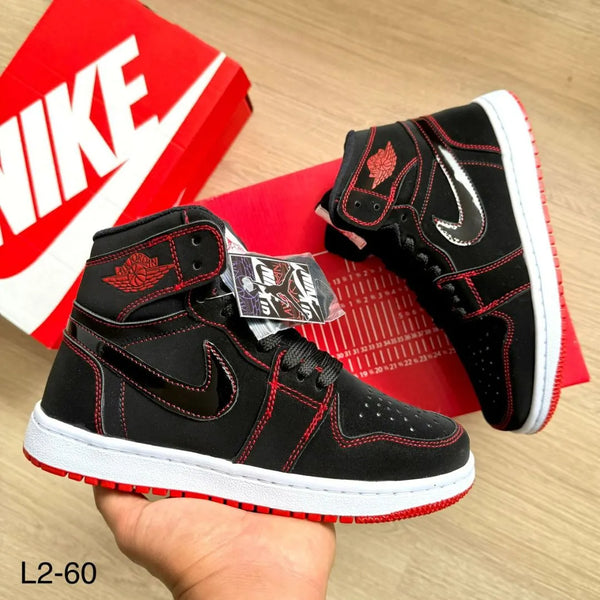 Teni-Bota Unisex Jordan Retro 1 Negro y Rojo