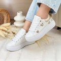 Zapatilla Blanca Moño Dorado