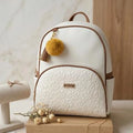 Morral Casual Dama Pompon Hueso y Cafe