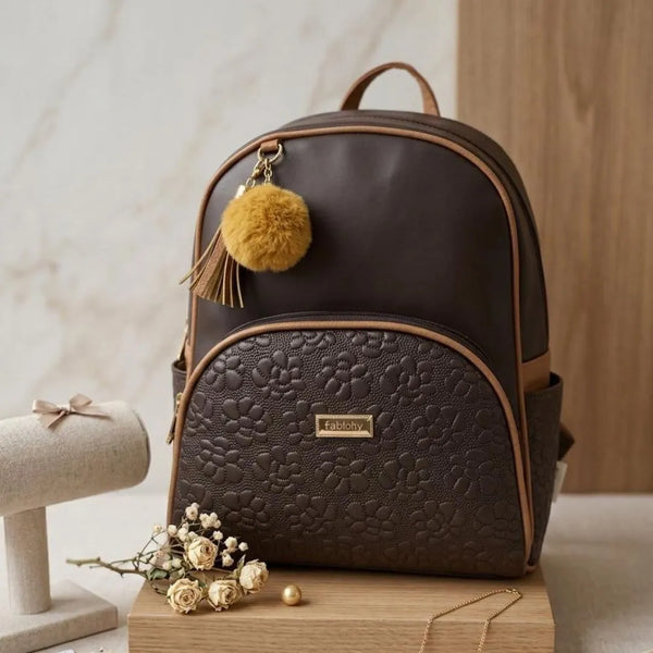 Morral Casual Dama Pompon Marron y Cafe