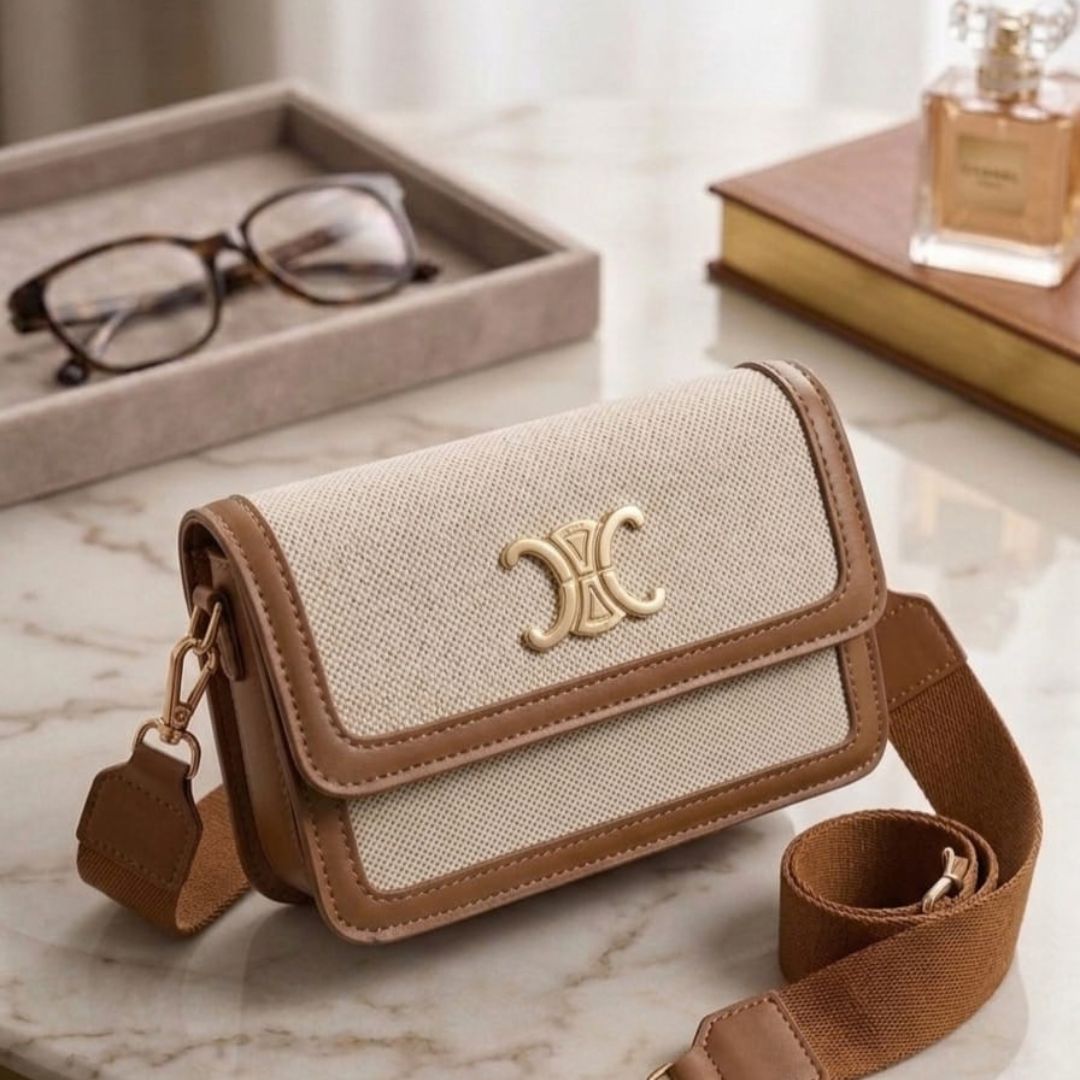Bolso Manos Libres Pequeño Beige y Cafe