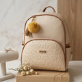 Morral Casual Dama Pompon Beige y Cafe