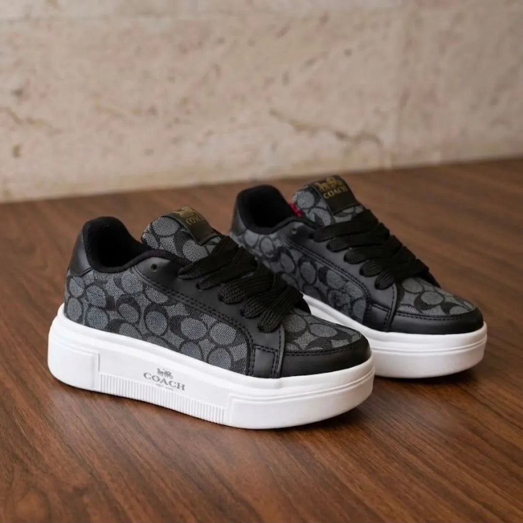 Zapatilla Plana Coach Negro Gris y Blanco