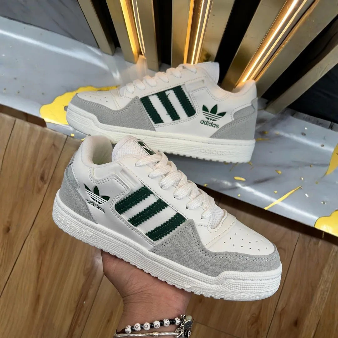 Zapatilla Adidas Forum Blanco Gris y Verde