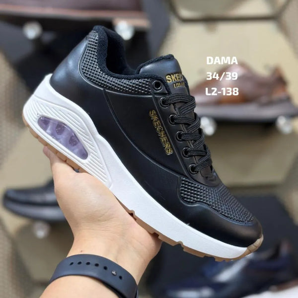 Zapatilla Skechers Negra Suela Blanca