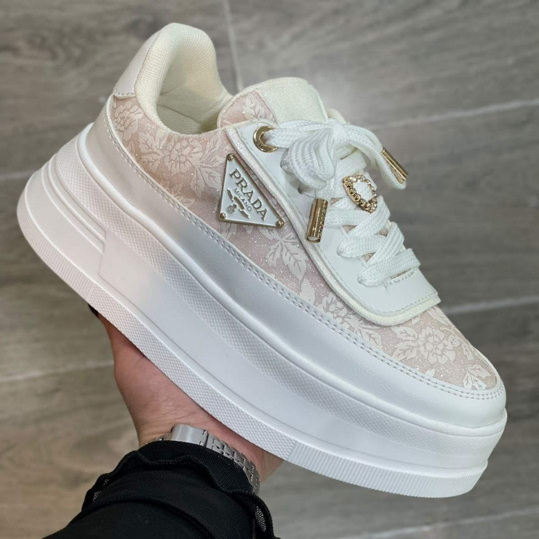 Zapatilla Prada Plataforma Blanco y Rosa