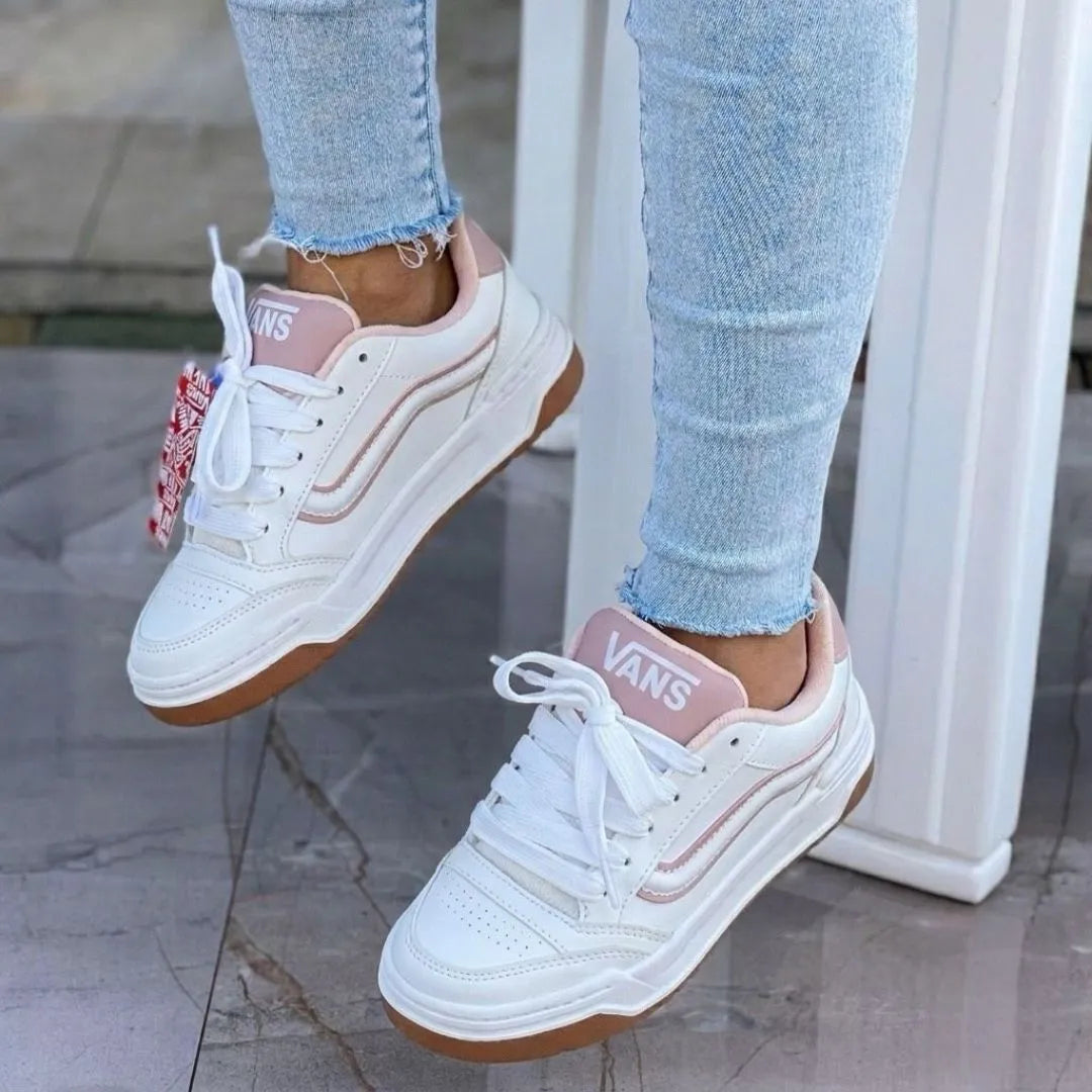 Zapatilla Vans Plana Blanco y Rosa