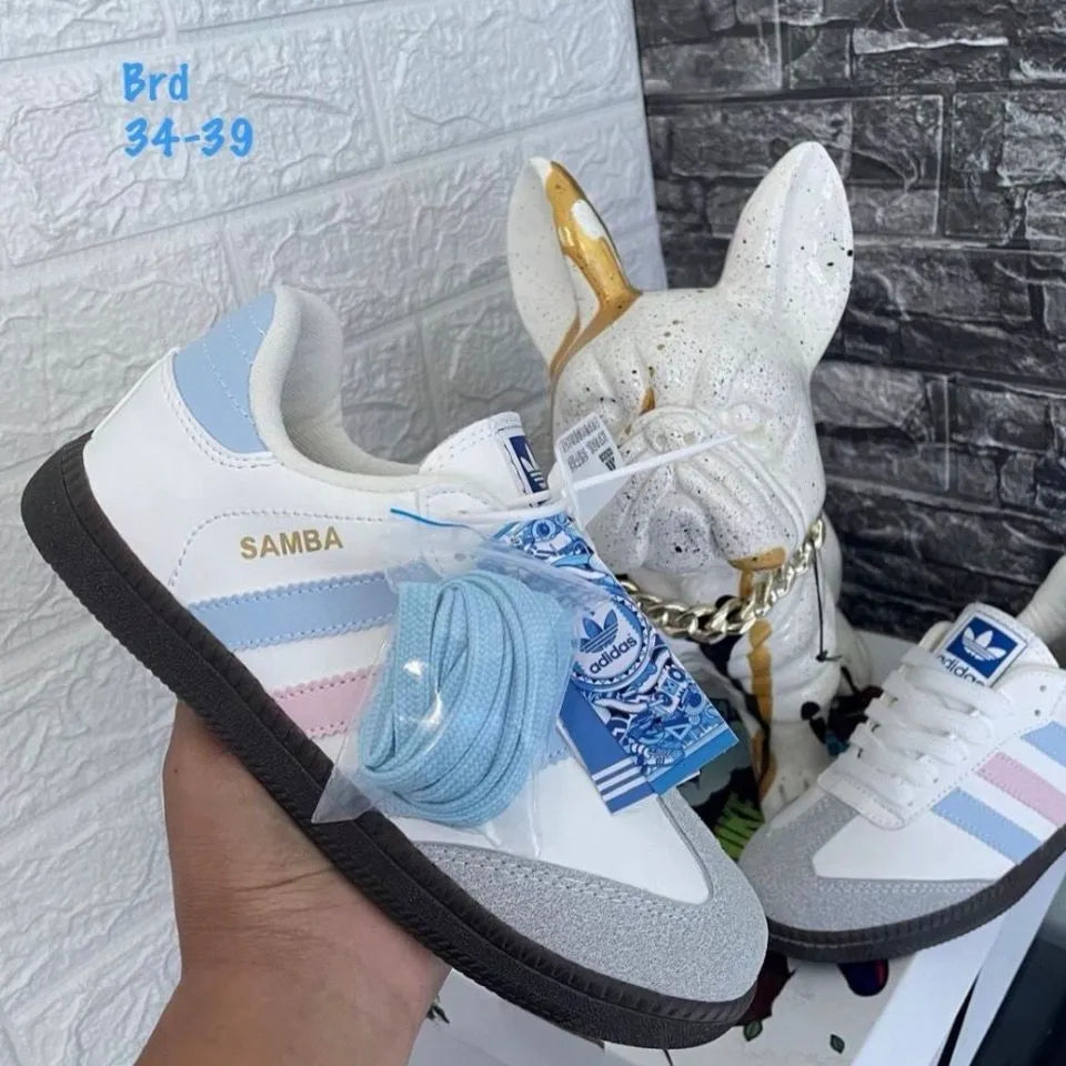 Zapatilla Adidas Samba Azul y Rosa Pastel
