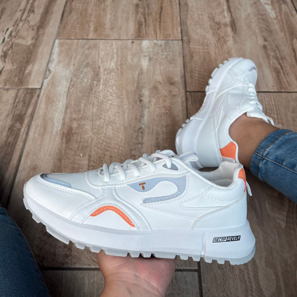 Zapatilla Importada Blanca y Naranja Munbai