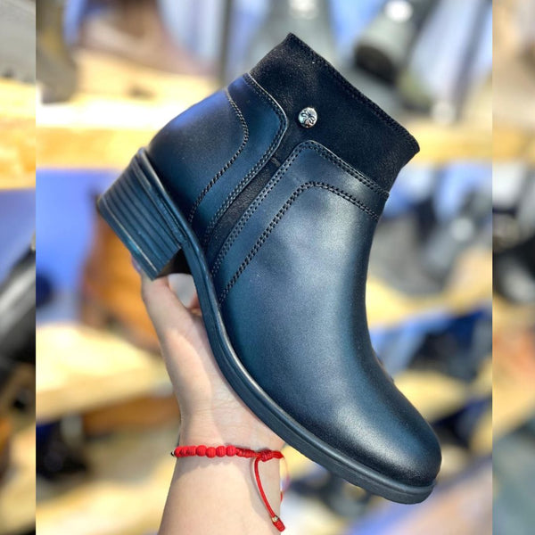 Botin Para Dama Negro Detalles Gamuza