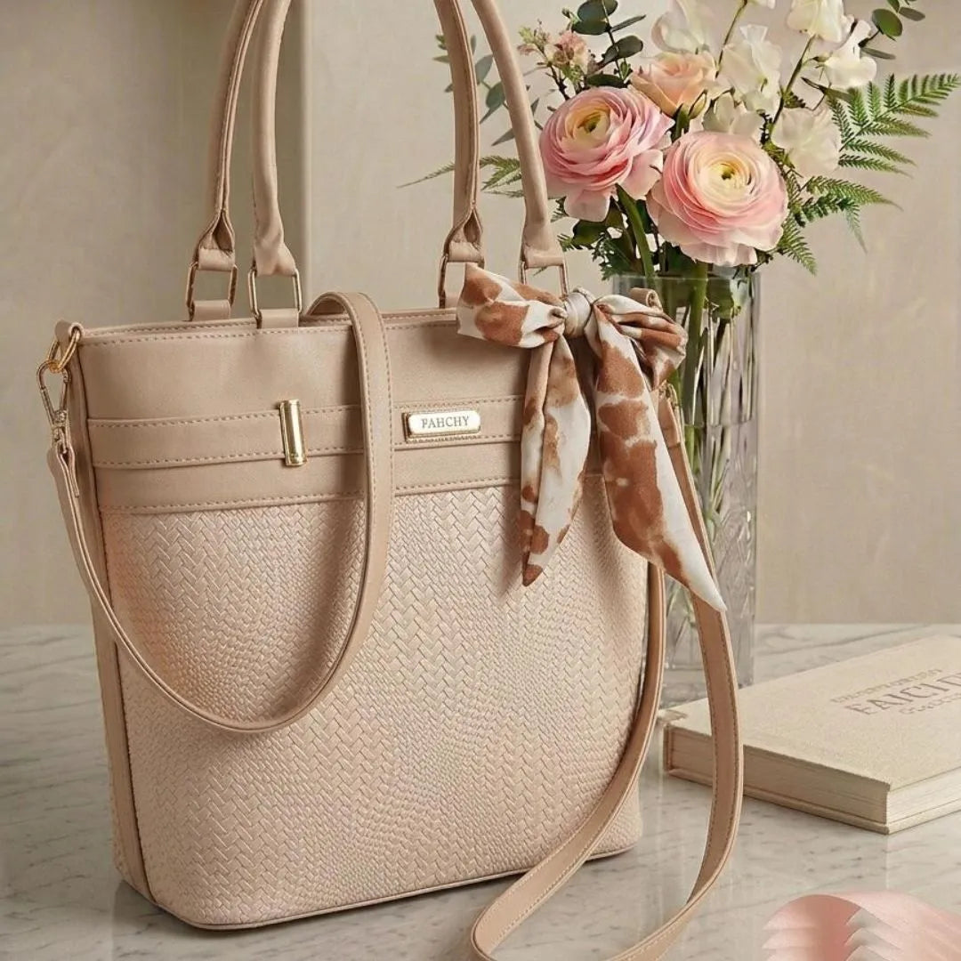 Bolso Dama Pañoleta Manos Libres Cafe y Beige