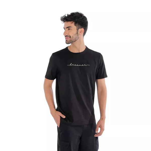 Camiseta Basica Con Estampado Frente Hombre Warm Black Negra