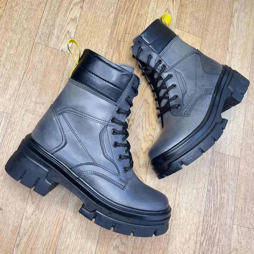 Botin Para Dama Gris-Negra Cordones