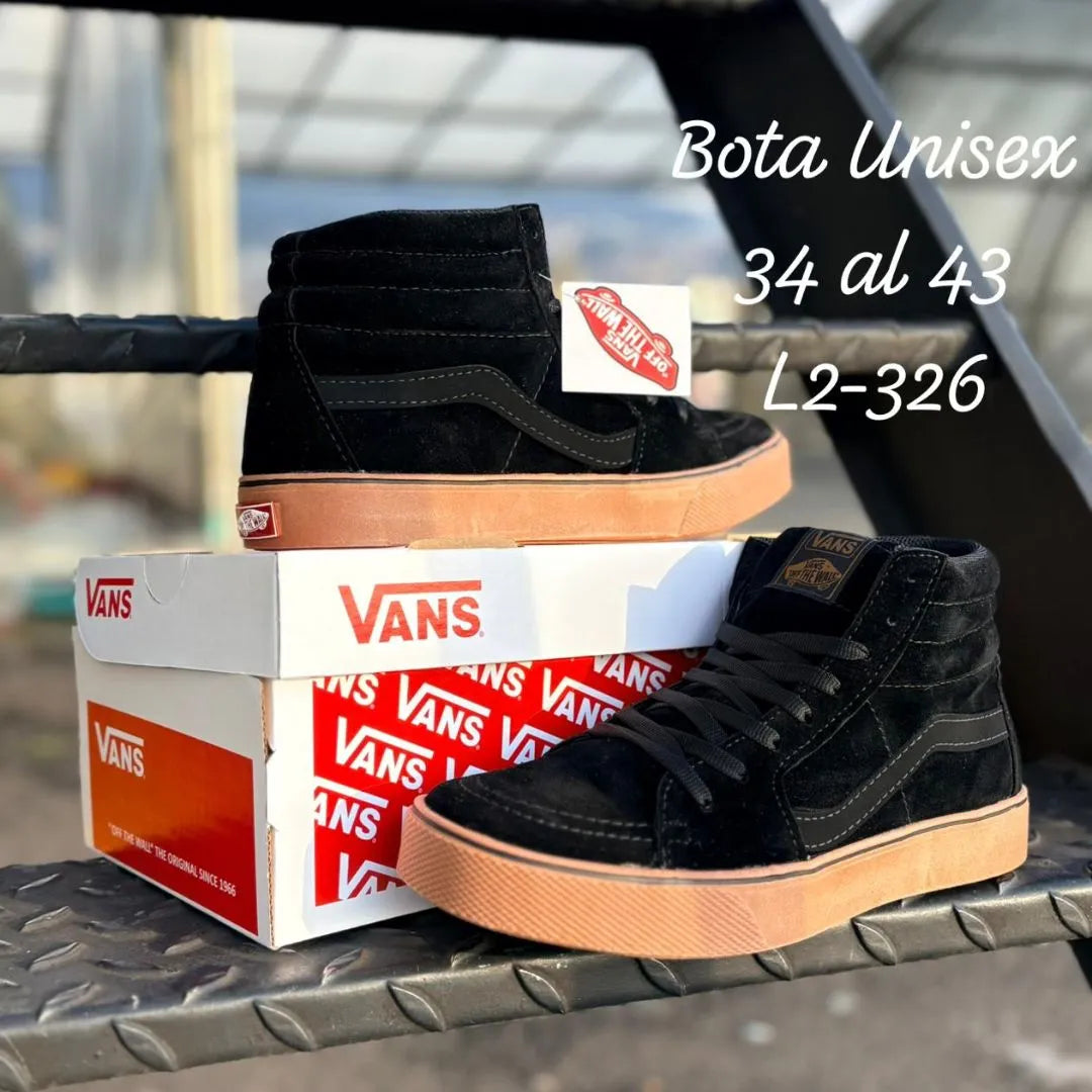 Teni-Bota Unisex Vans Negra Suela Cafe