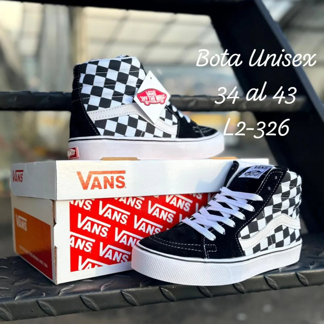 Teni-Bota Unisex Vans Negra Cuadros