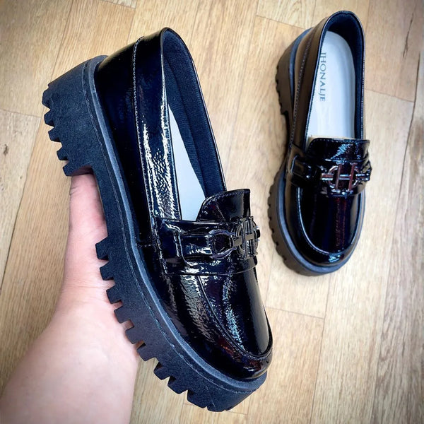 Mocasin Casual Dama Negro Charol