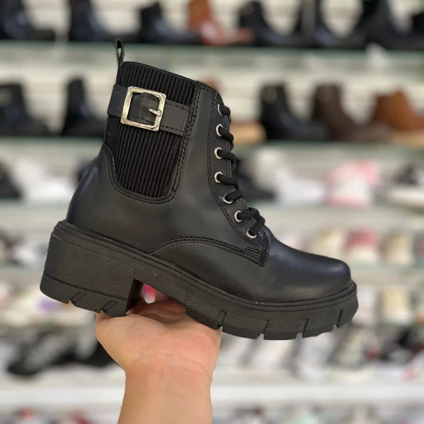 Botin Para Dama Negro con Hebija y Cordones
