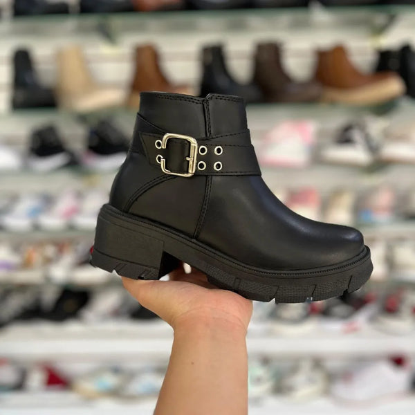 Botin Para Dama Negro con Correa y Hebilla