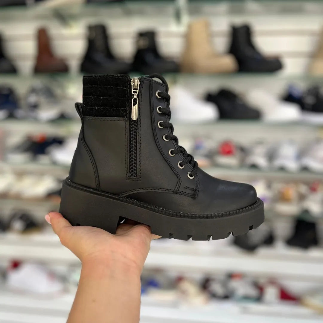 Botin Para Dama Negro con Cordones y Cremallera
