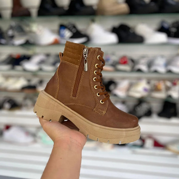 Botin Para Dama con Cordones y Cremallera Caqui