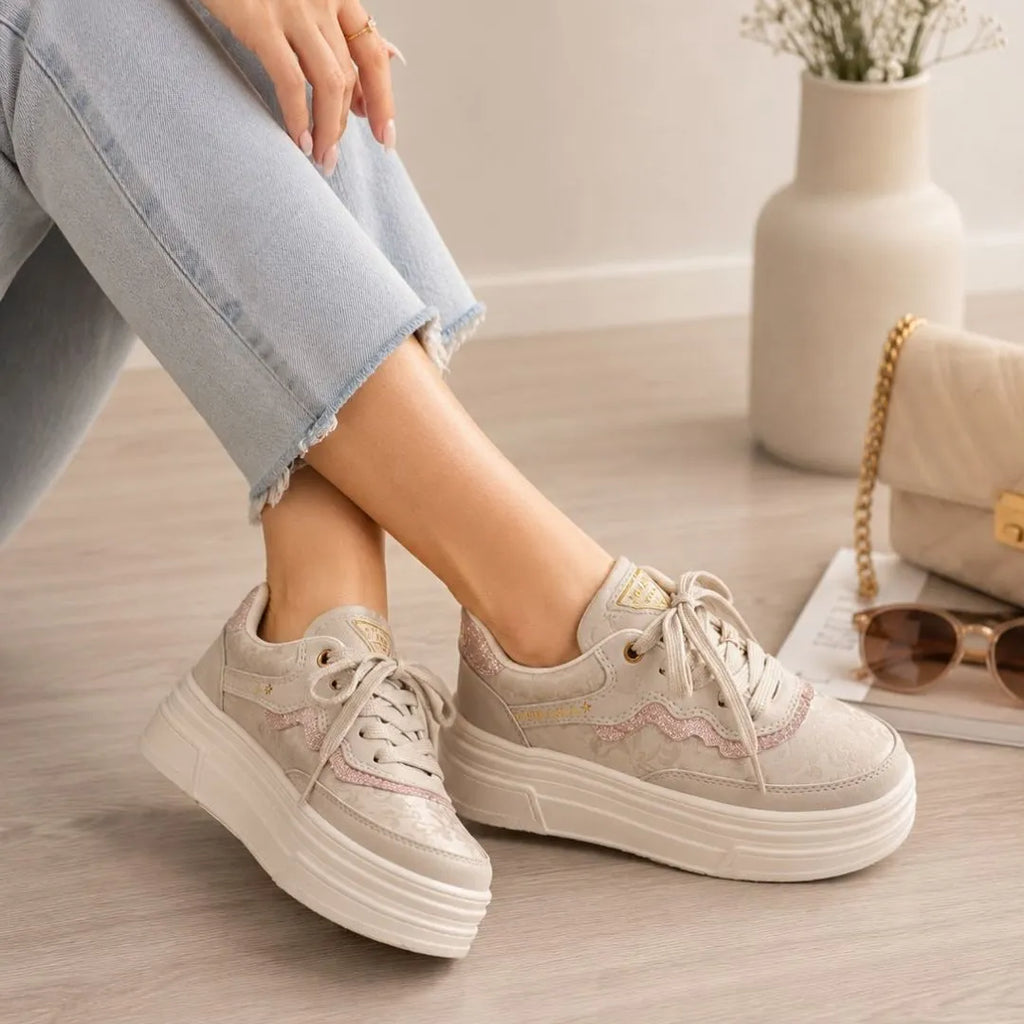 Zapatilla Prada Plataforma Beige y Rosa